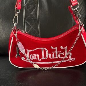 NWOT Von Dutch Red Mini Shoulder Bag with Chain & Logo